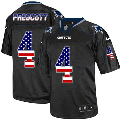 Men's Elite Dak Prescott Nike Jersey Black - #4 USA Flag Fashion NFL Dallas Cowboys